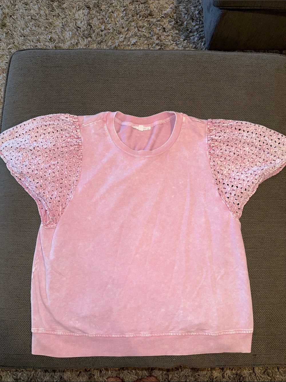 Jane and Delancey Pink Eyelet Puff Sleeve Tee